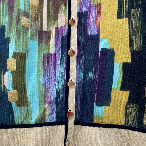 Unique Venini cardigan sweater with bright patterns gold buttons size Small - Picture 3 of 9